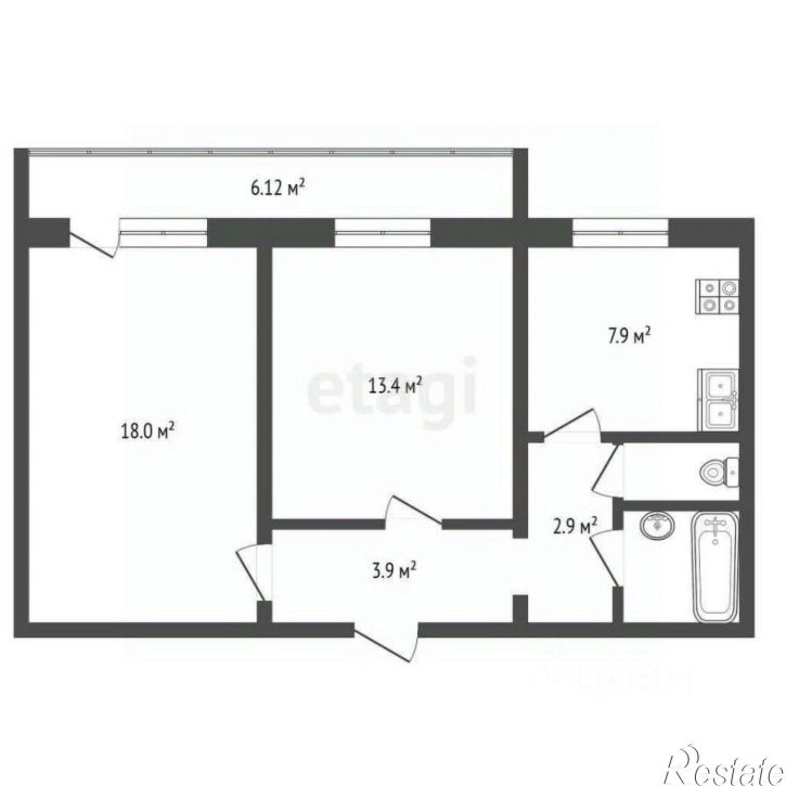 2-комн квартира ул Гагарина, 1,  д. 1