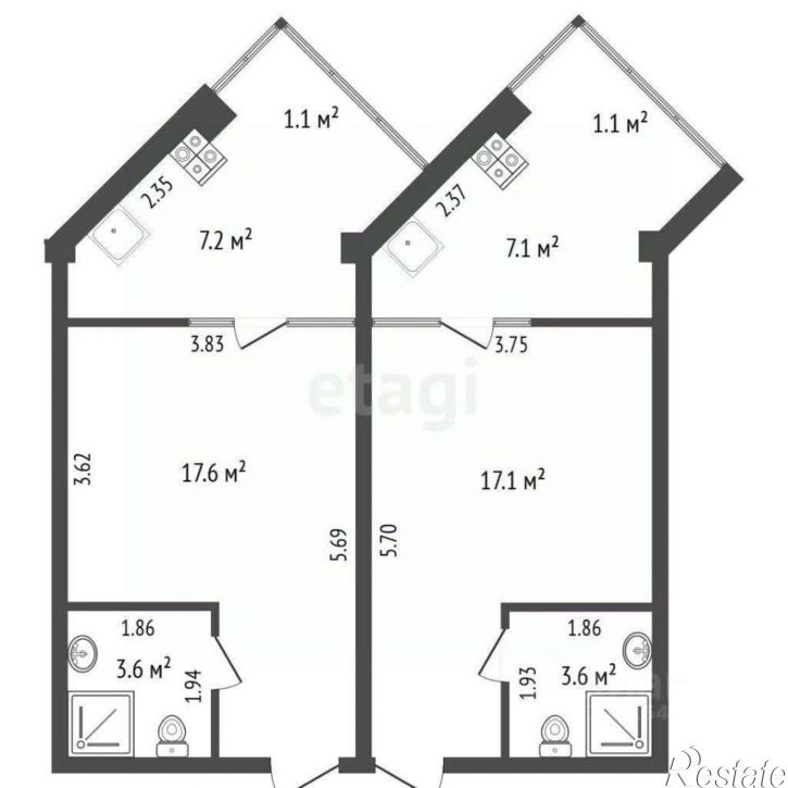 2-комн квартира Черноморская наб, 1В,  д. 1В