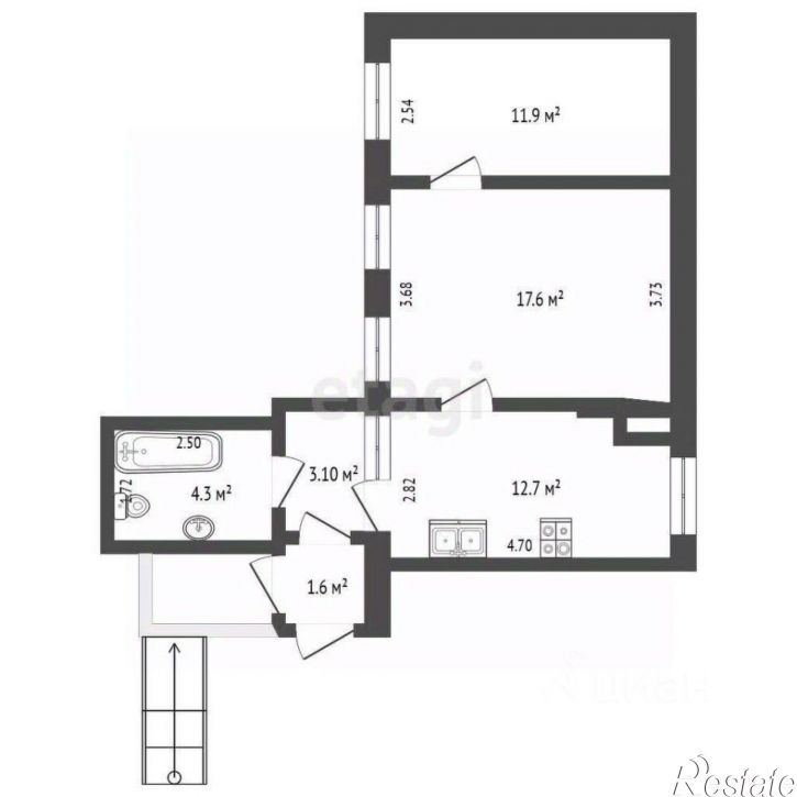 2-комн квартира улица Чехова, 68,  д. 68