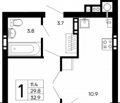 1-комн, 32 кв м, этаж 6/8 Симферопольское шоссе, 46а