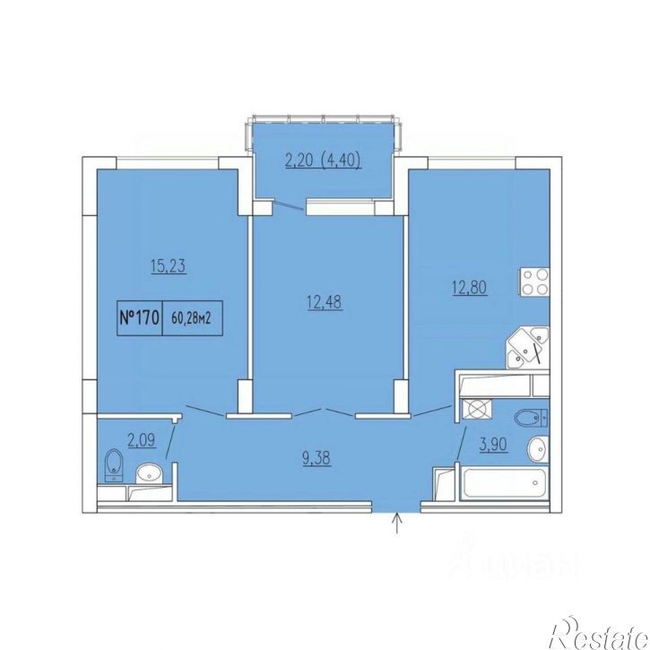 2-комн квартира в новом доме Грина улица, 43,  д. 43