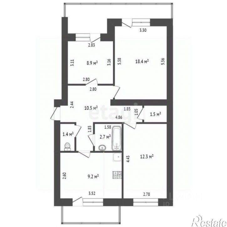 3-комн квартира Симферопольское шоссе, 57,  д. 57