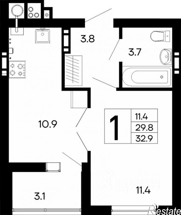 1-комн квартира в новом доме Симферопольское шоссе, 48 к1,  д. 48 к1