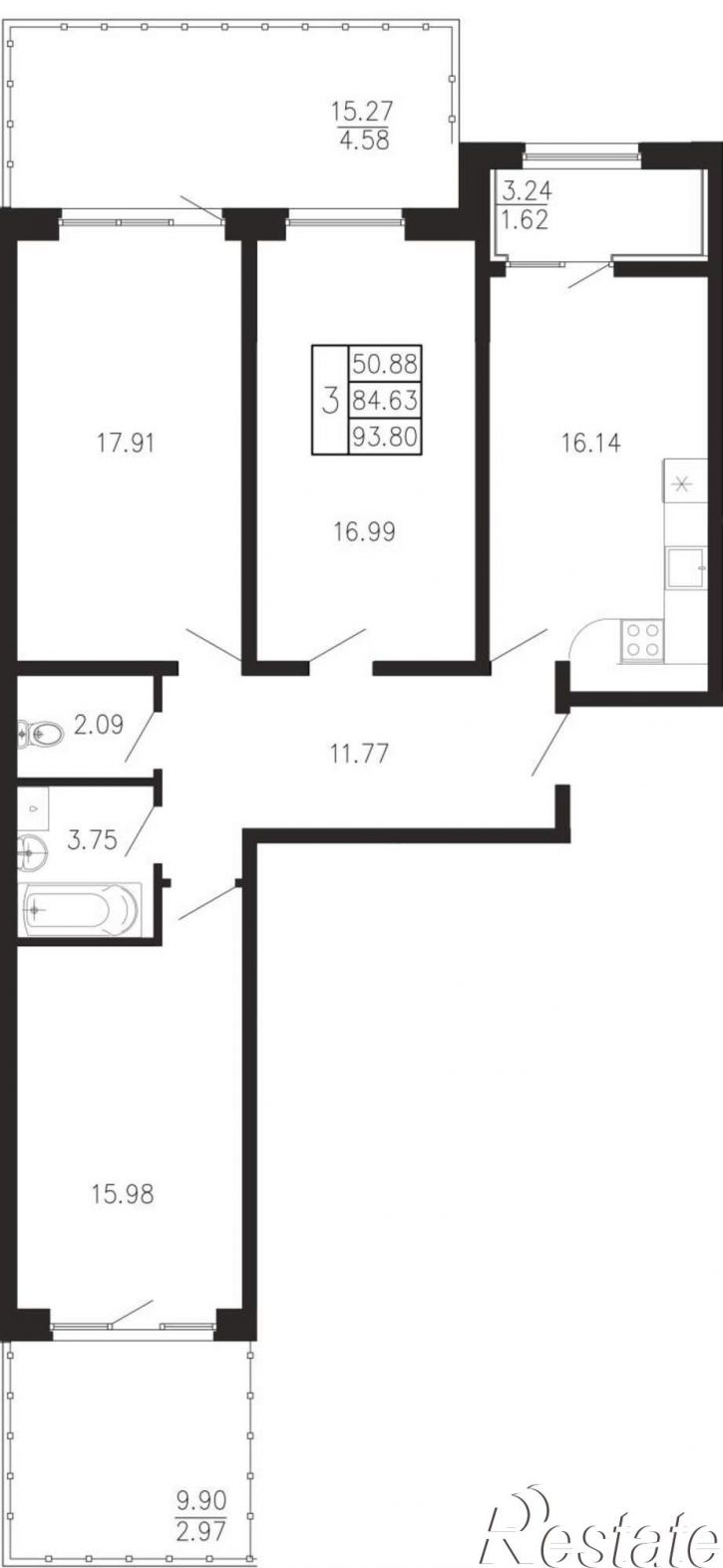 3-комн квартира в новом доме Георгия Десюка ул., д.5