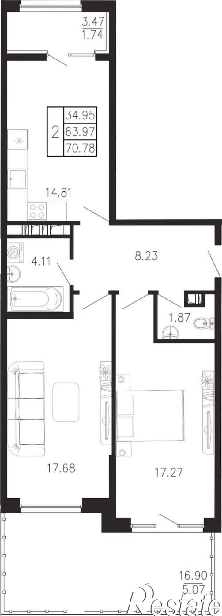 2-комн квартира в новом доме Георгия Десюка ул., д.5