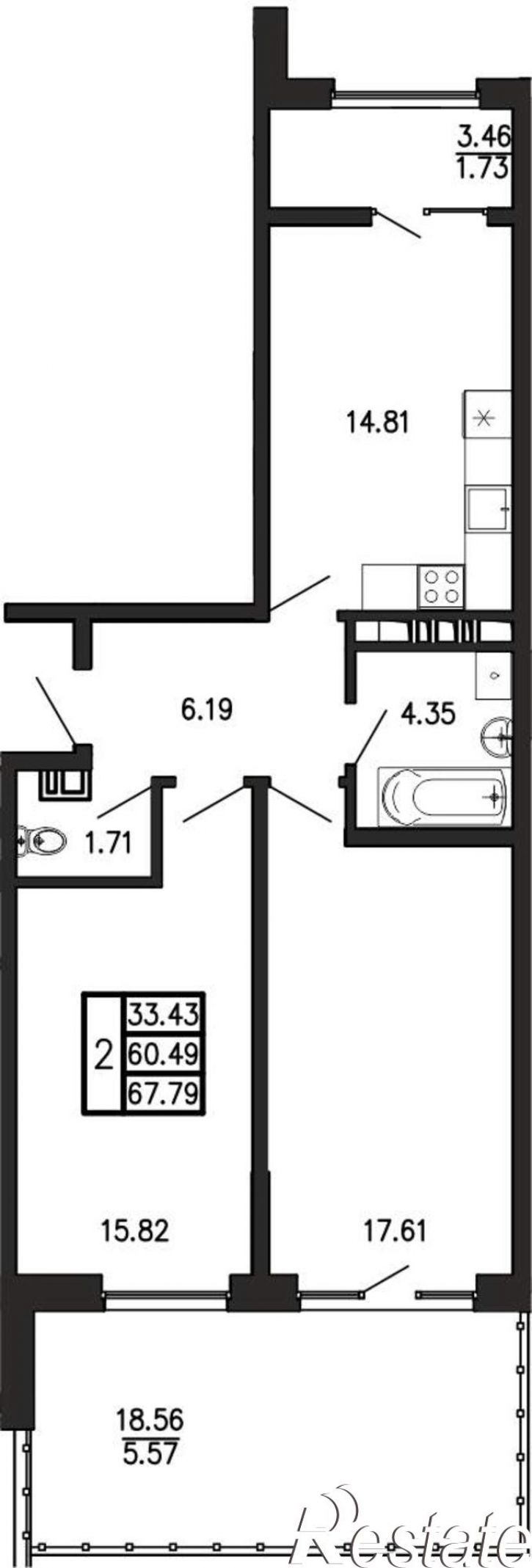 2-комн квартира в новом доме Георгия Десюка ул., д.5