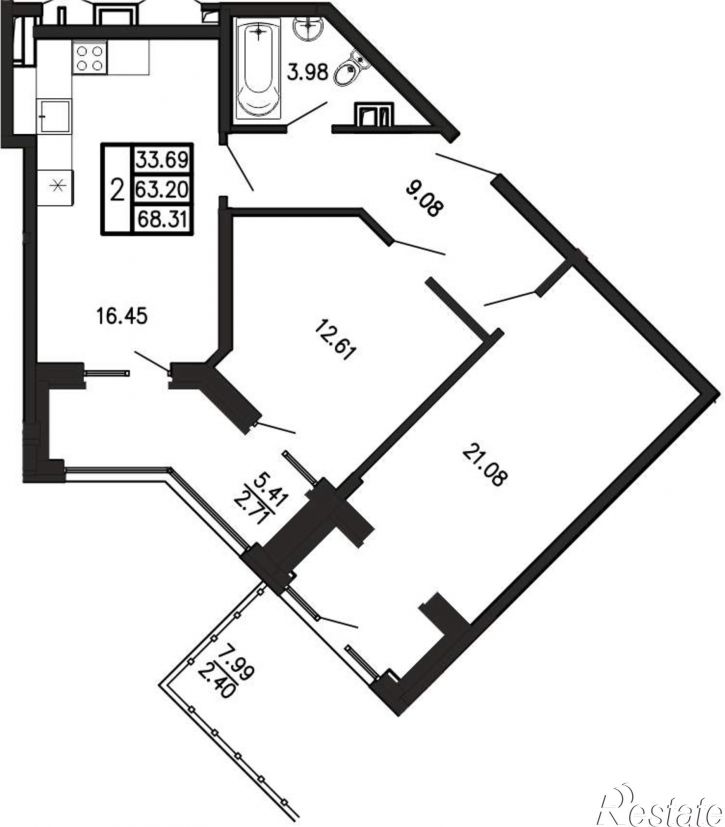 2-комн квартира в новом доме Георгия Десюка ул., д.5