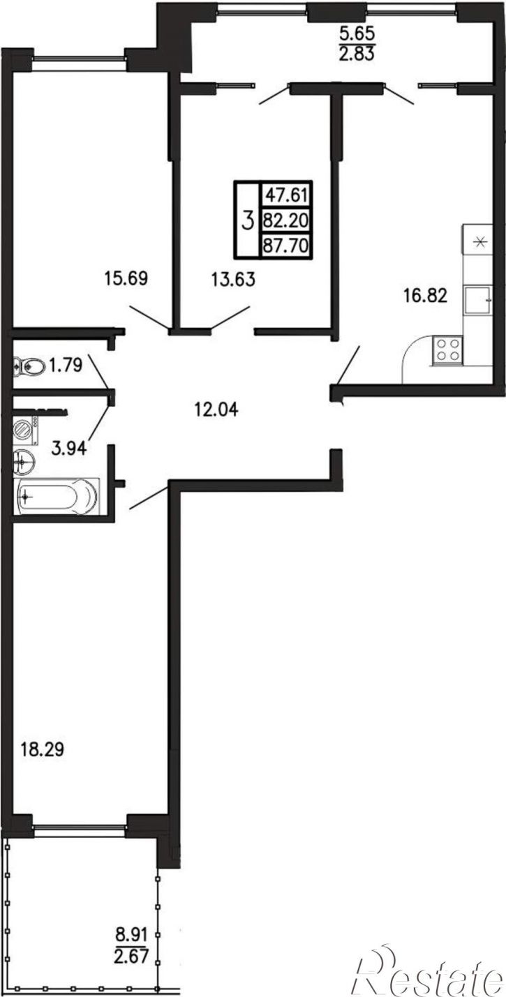 3-комн квартира в новом доме Георгия Десюка ул., д.5
