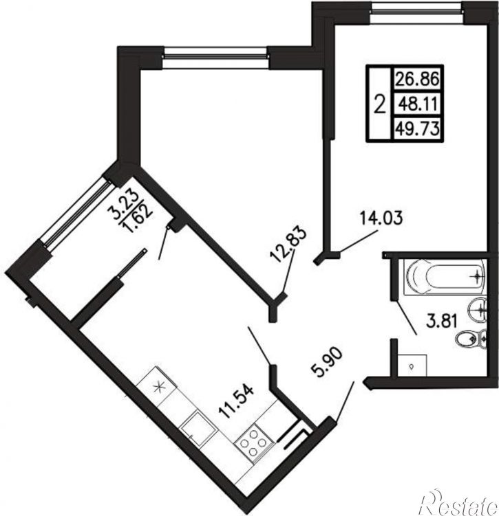 2-комн квартира в новом доме Георгия Десюка ул., д.5