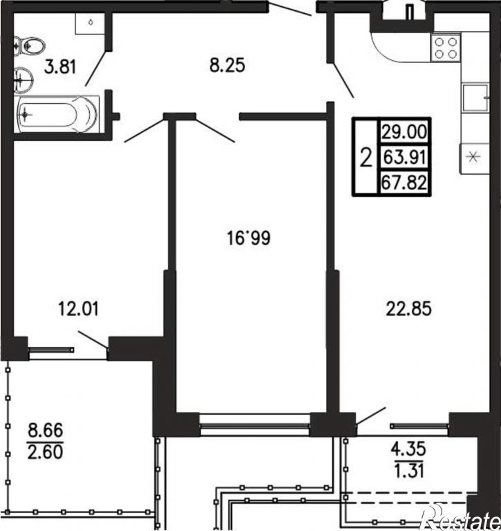 2-комн квартира в новом доме Георгия Десюка ул., д.5