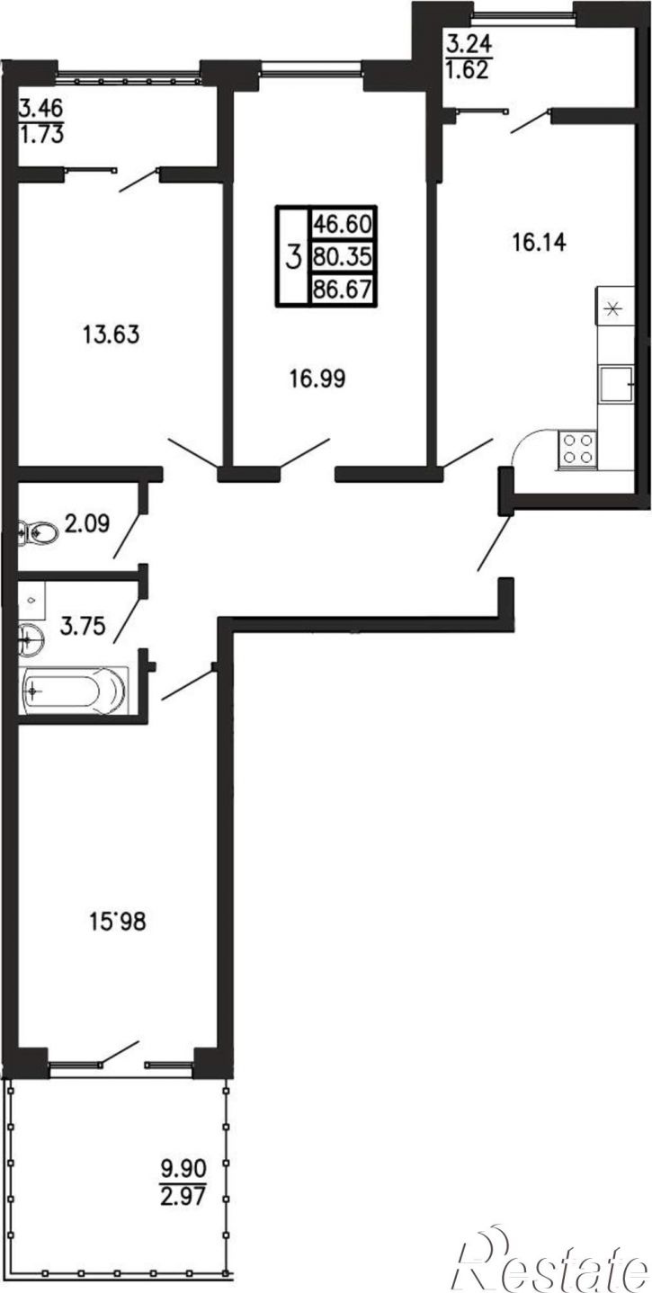 3-комн квартира в новом доме Георгия Десюка ул., д.5