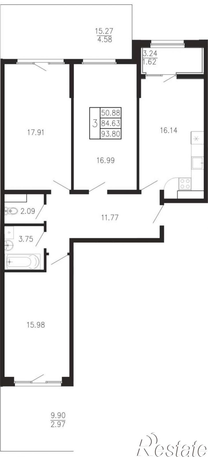 3-комн квартира в новом доме Георгия Десюка ул., д.5