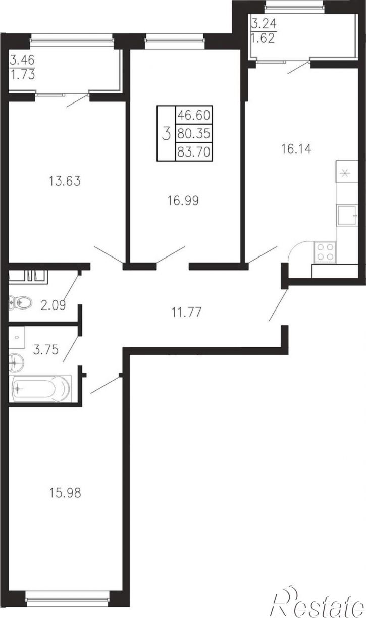 3-комн квартира в новом доме Георгия Десюка ул., д.5