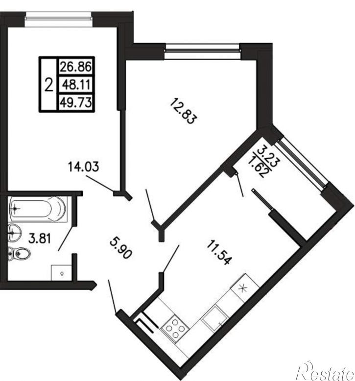 2-комн квартира в новом доме Георгия Десюка ул., д.5