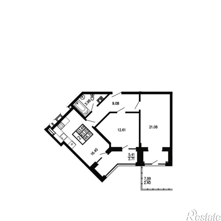 2-комн квартира в новом доме Георгия Десюка ул., д.5