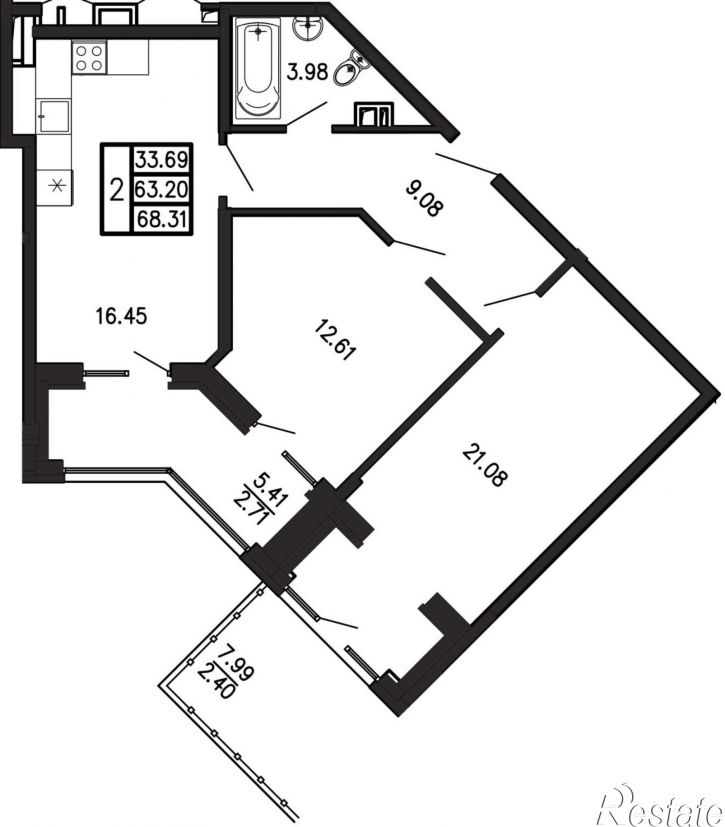 2-комн квартира в новом доме Георгия Десюка ул., д.5