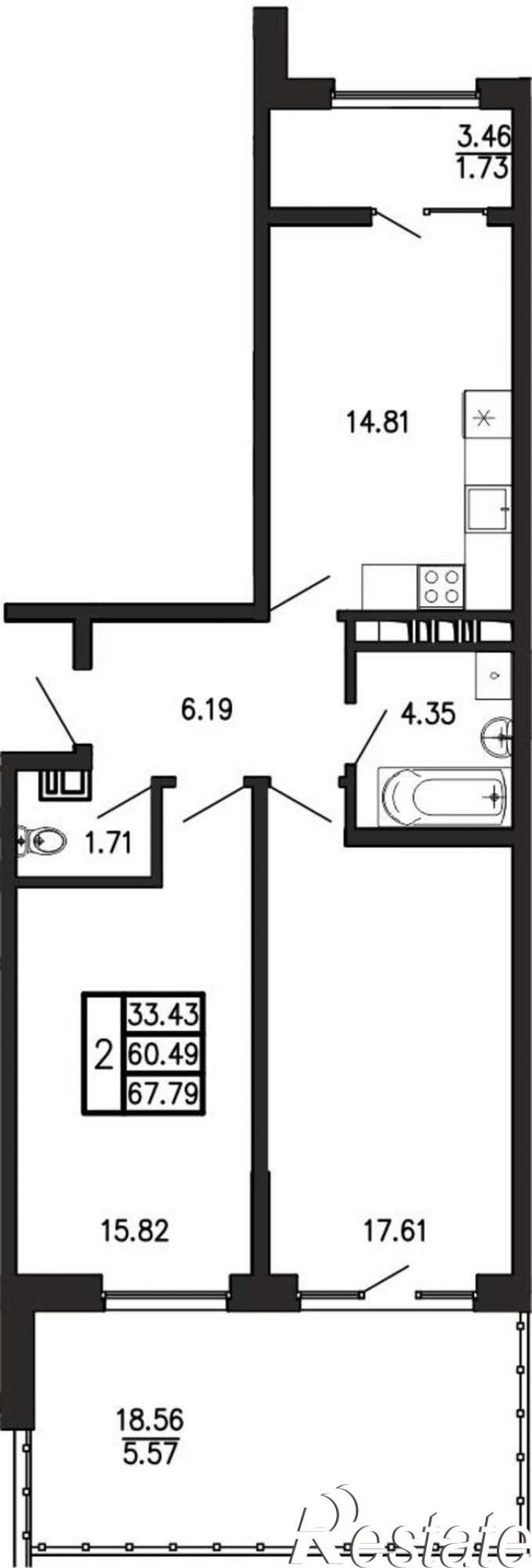 2-комн квартира в новом доме Георгия Десюка ул., д.5