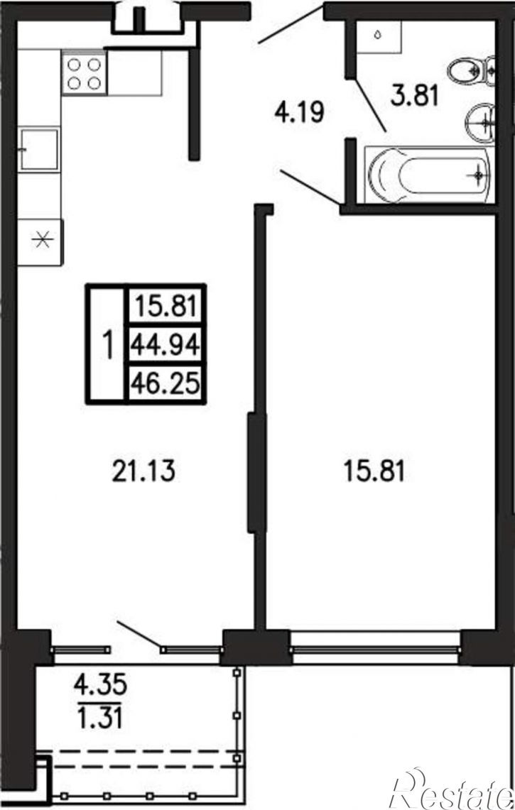 1-комн квартира в новом доме Георгия Десюка ул., д.5