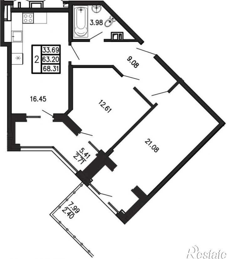 2-комн квартира в новом доме Георгия Десюка ул., д.5