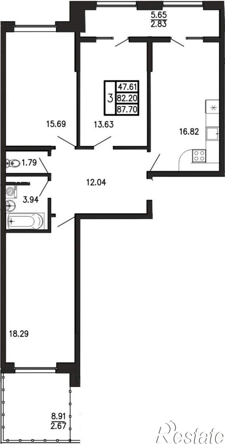 3-комн квартира в новом доме Георгия Десюка ул., д.5