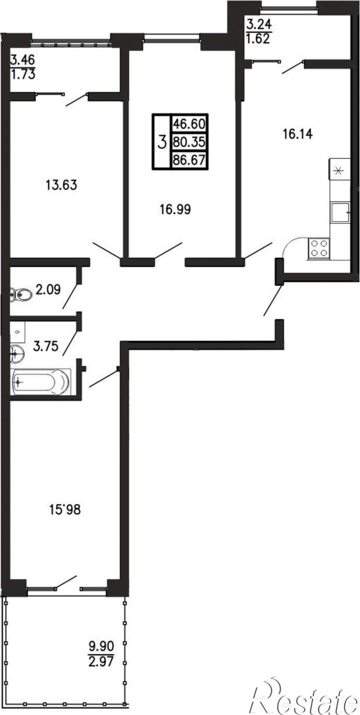3-комн квартира в новом доме Георгия Десюка ул., д.5