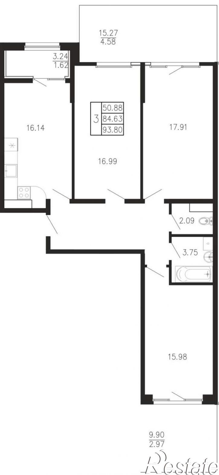 3-комн квартира в новом доме Георгия Десюка ул., д.5