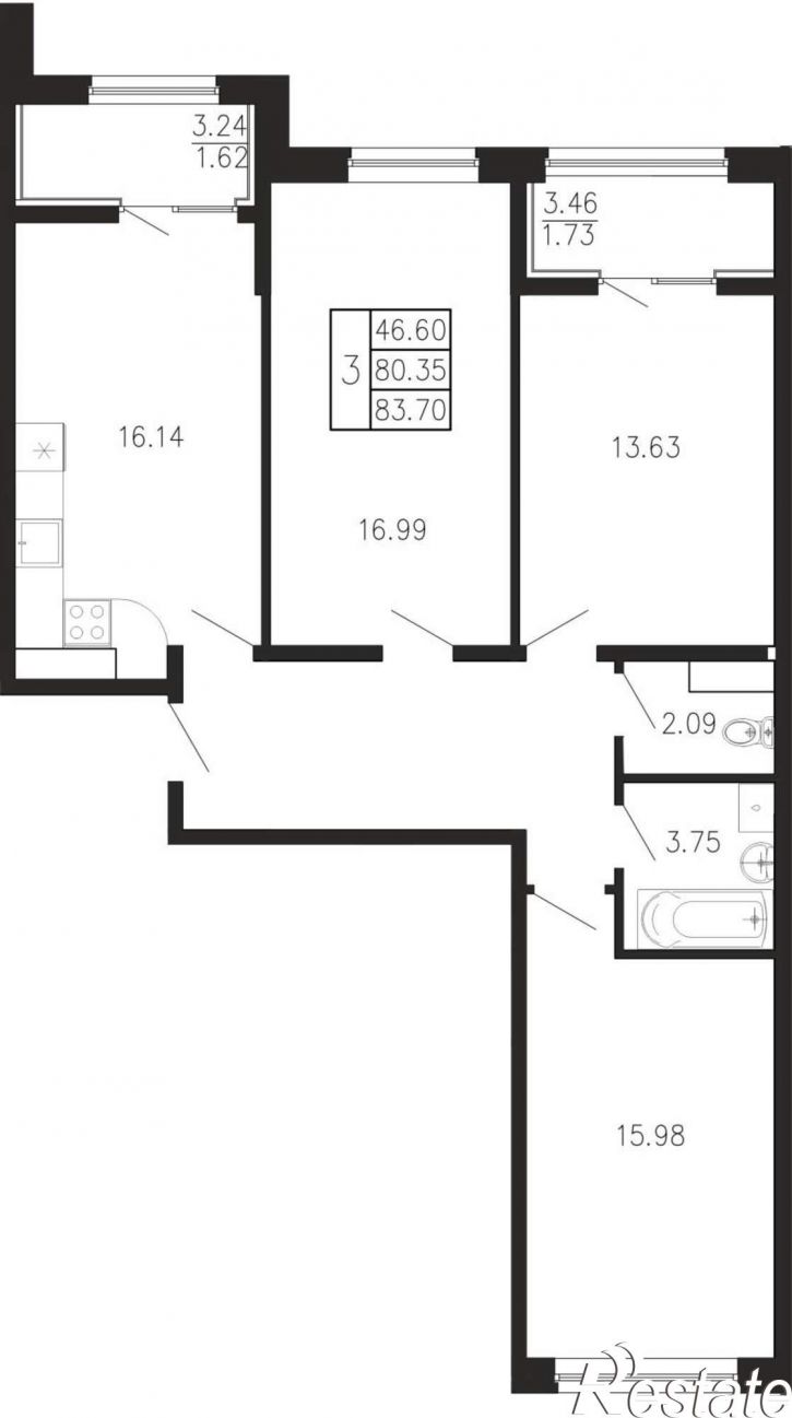 3-комн квартира в новом доме Георгия Десюка ул., д.5