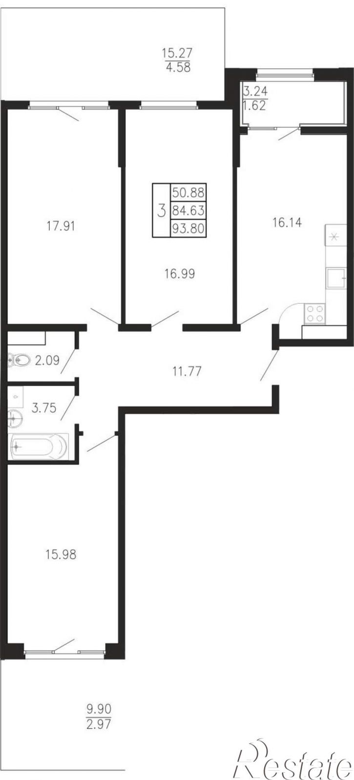 3-комн квартира в новом доме Георгия Десюка ул., д.5