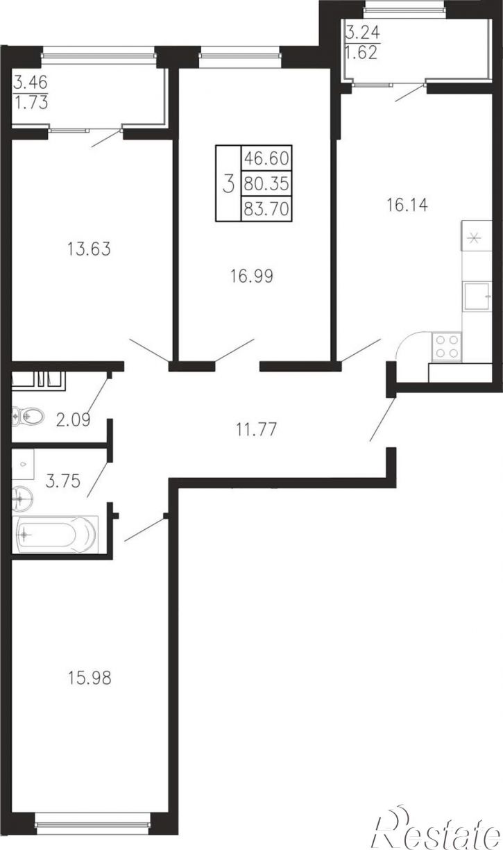 3-комн квартира в новом доме Георгия Десюка ул., д.5