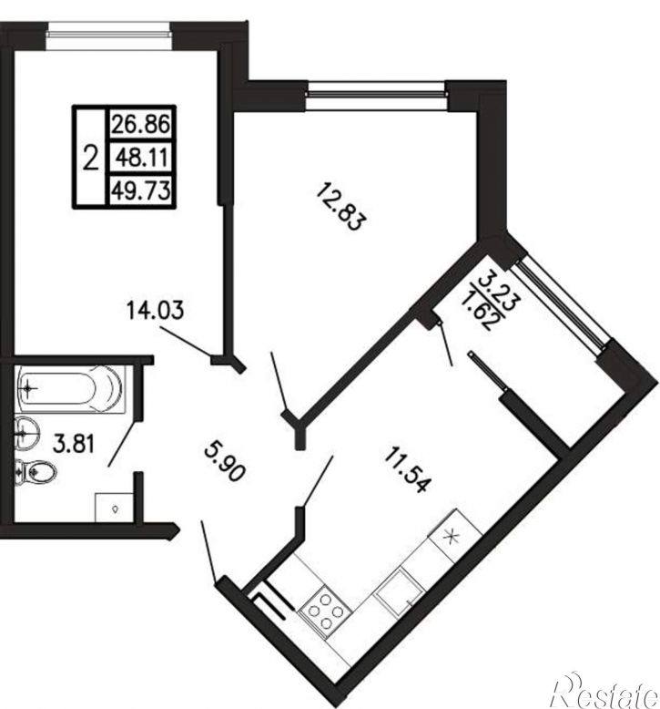 2-комн квартира в новом доме Георгия Десюка ул., д.5