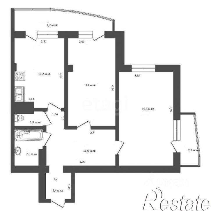 2-комн квартира Симферопольское шоссе, 24Е,  д. 24Е